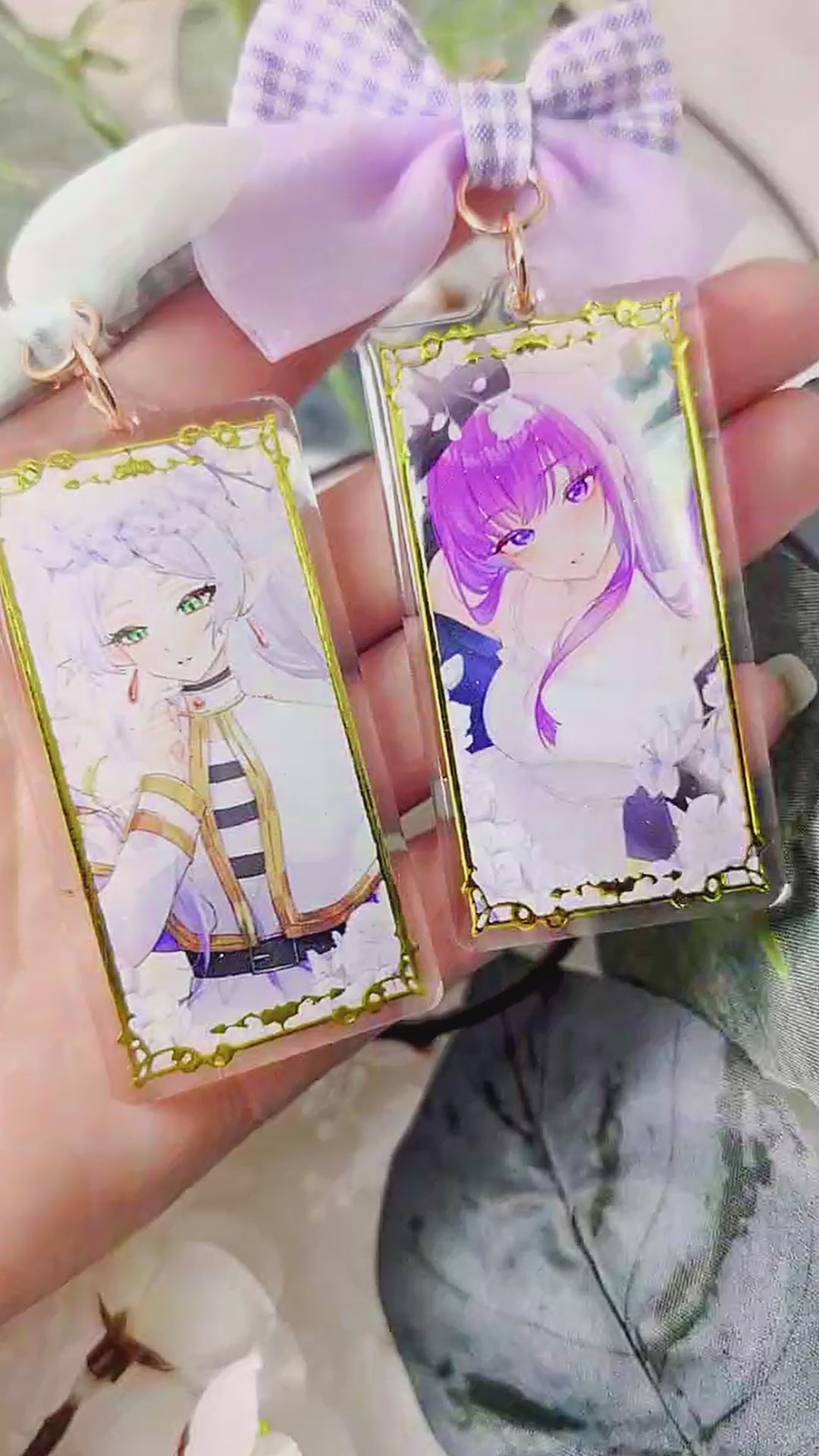 Frieren & Fern Ribbon Glitter and Gold Foil Keychain